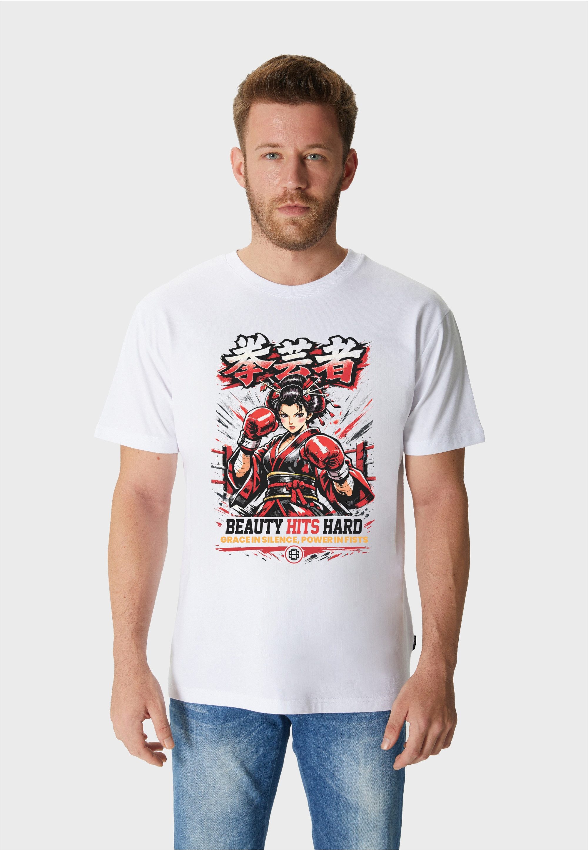 Oldskull T-Shirt Asian Boxing Graphic mit großem Motivdruck vorne