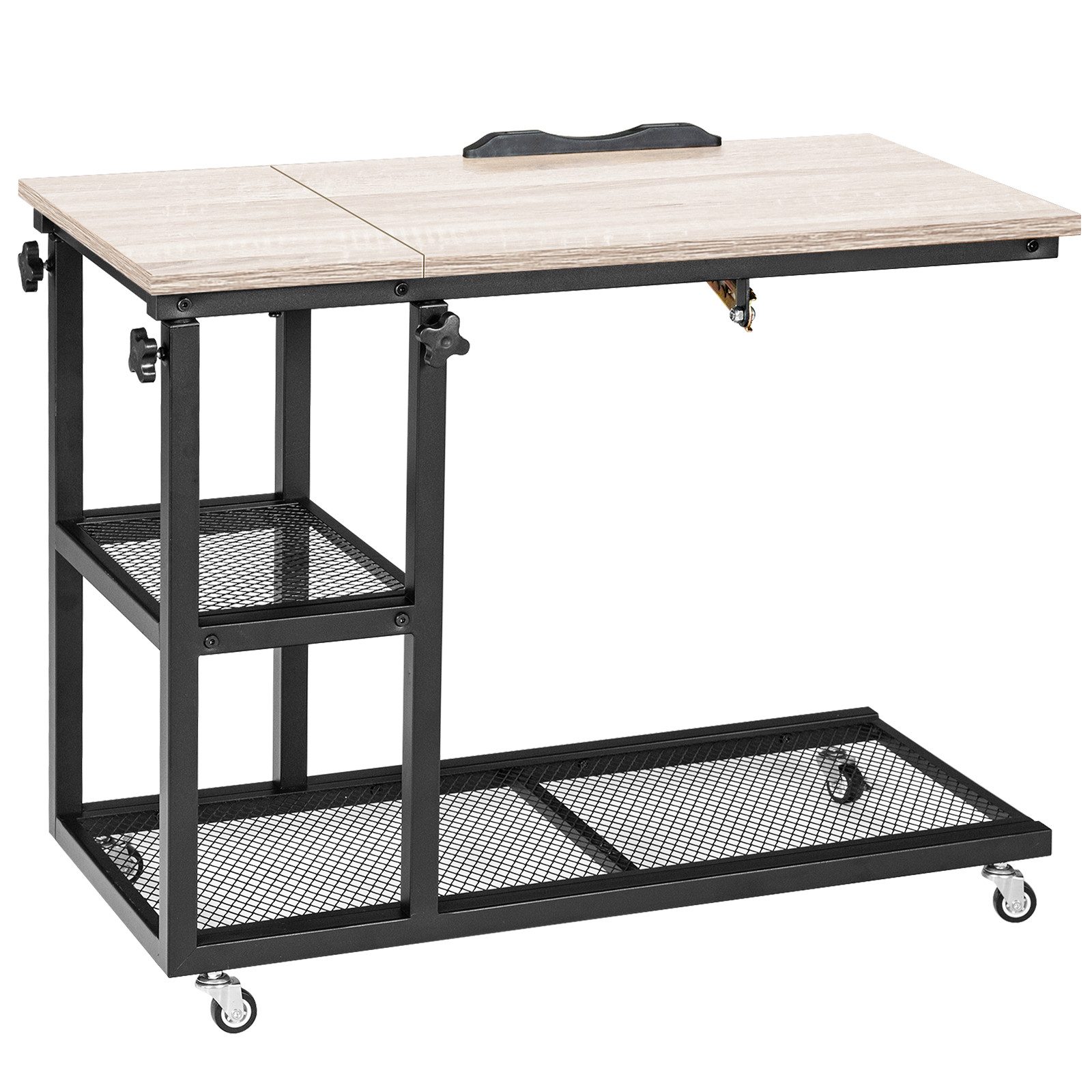 COSTWAY Laptoptisch, Bett, mit Rollen&Ablage, höhenverstellbar, neigbar