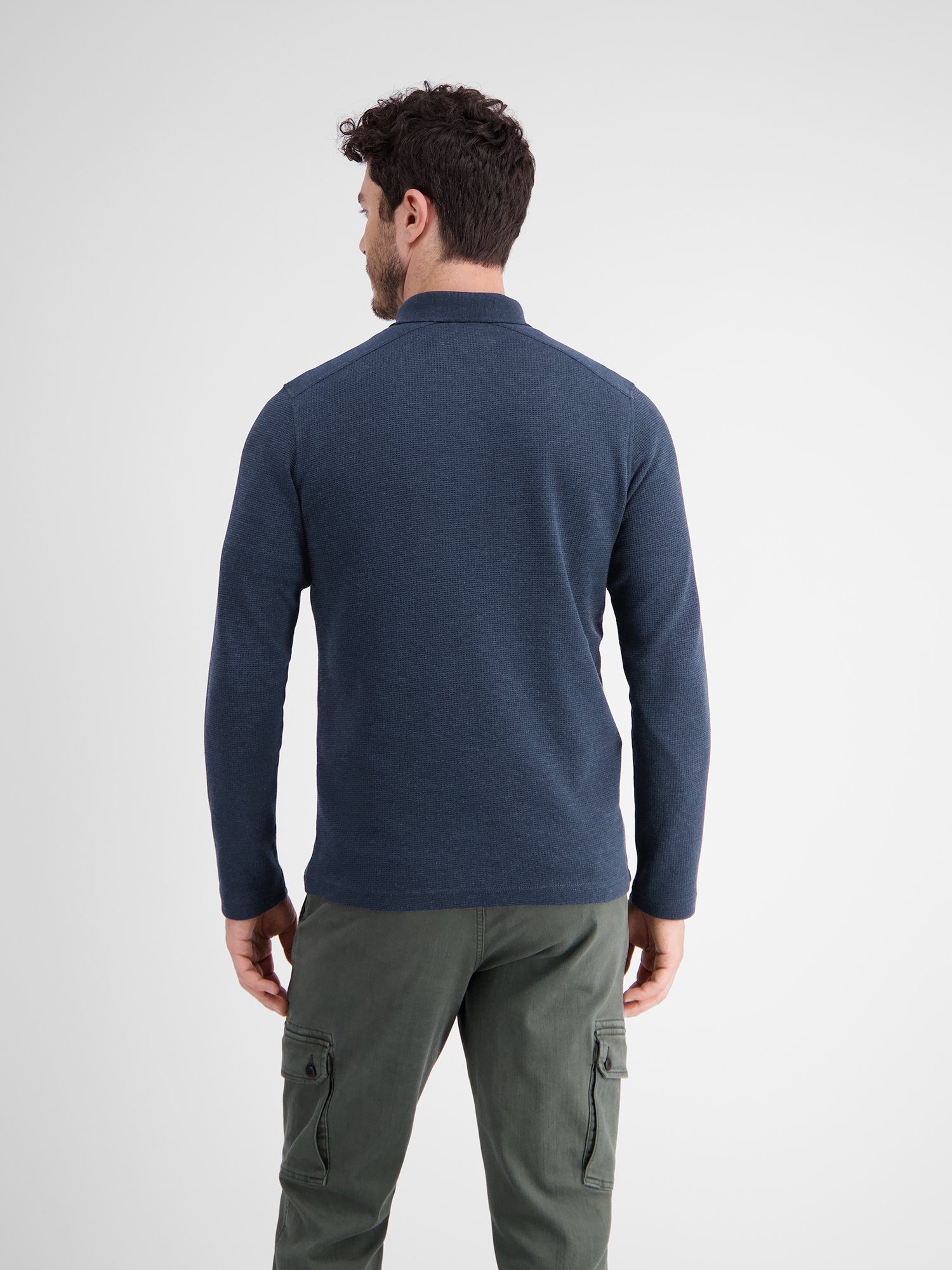 LERROS Sweatshirt Langarmpolo, unifarbenes Waffelpiqué