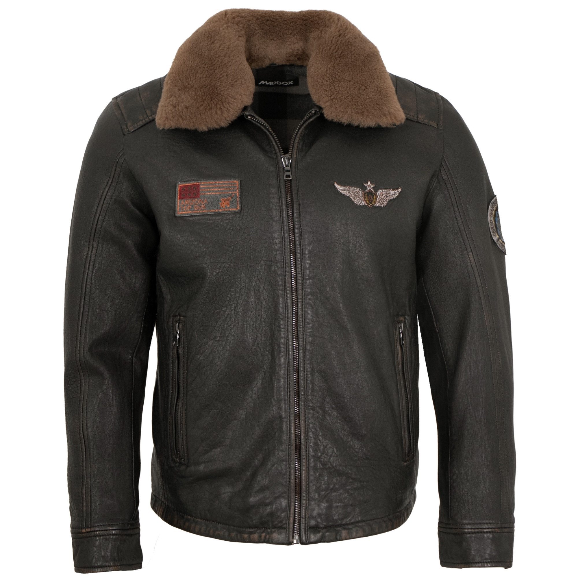 Maddox Lederjacke Thilo-B Maddox - Herren Lederjacke Lammnappa Lammfellkragen schwarz