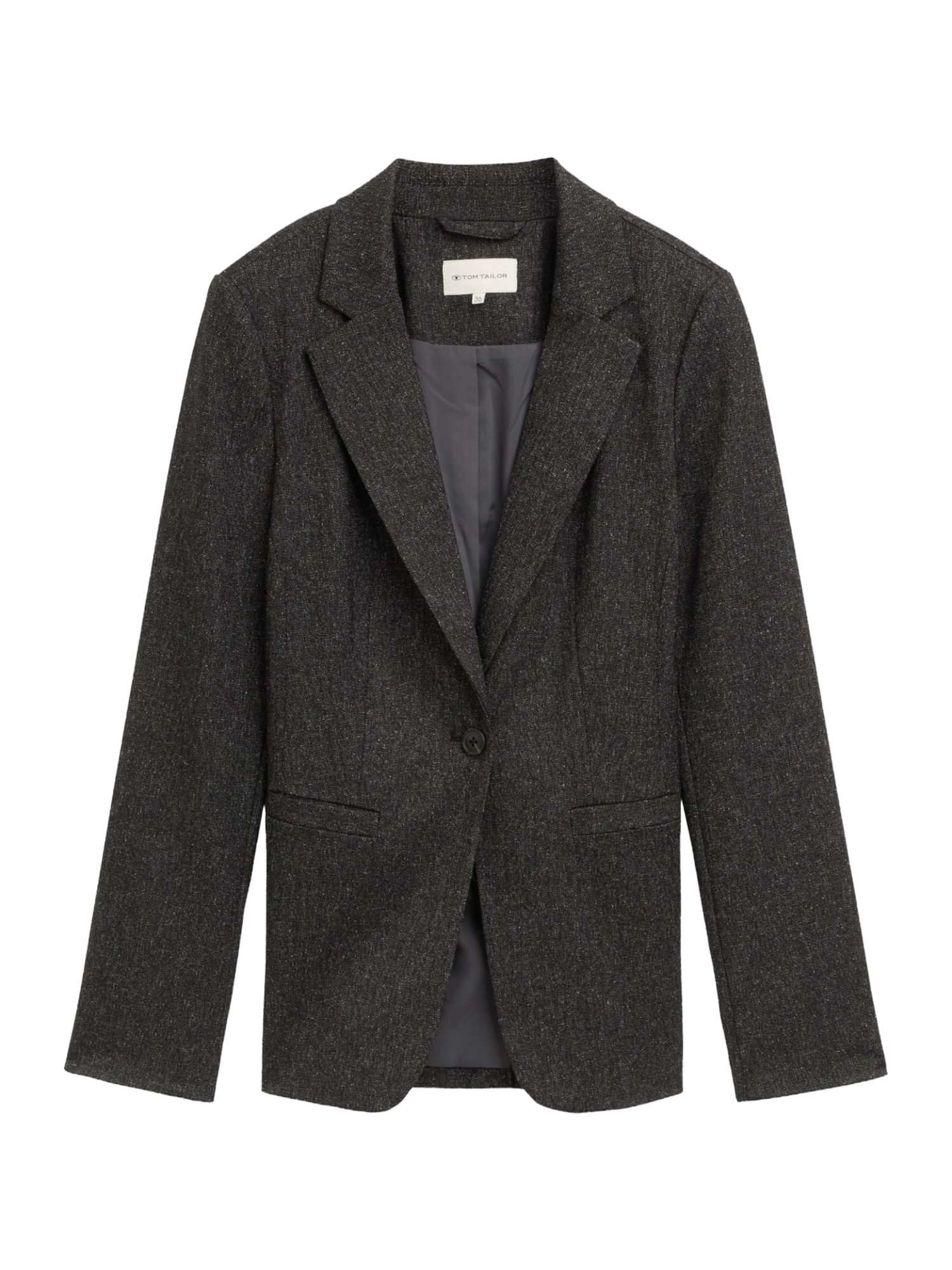 TOM TAILOR Jackenblazer H schwarz,Elegant,Polyester,Meliert,Reverskragen,Lang,Regular Fit