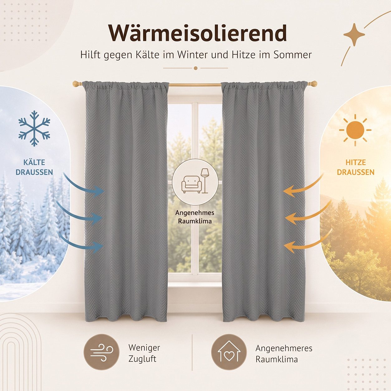 LMaxhome Verdunkelungsvorhang Thermovorhang 370 g/m² Verdunkelungsvorhang mit Multifunktionsband (2 St), Schwerer Vorhang mit 3-Lagen-Aufbau, Chevron-Steppung u – Bild 2 von 5