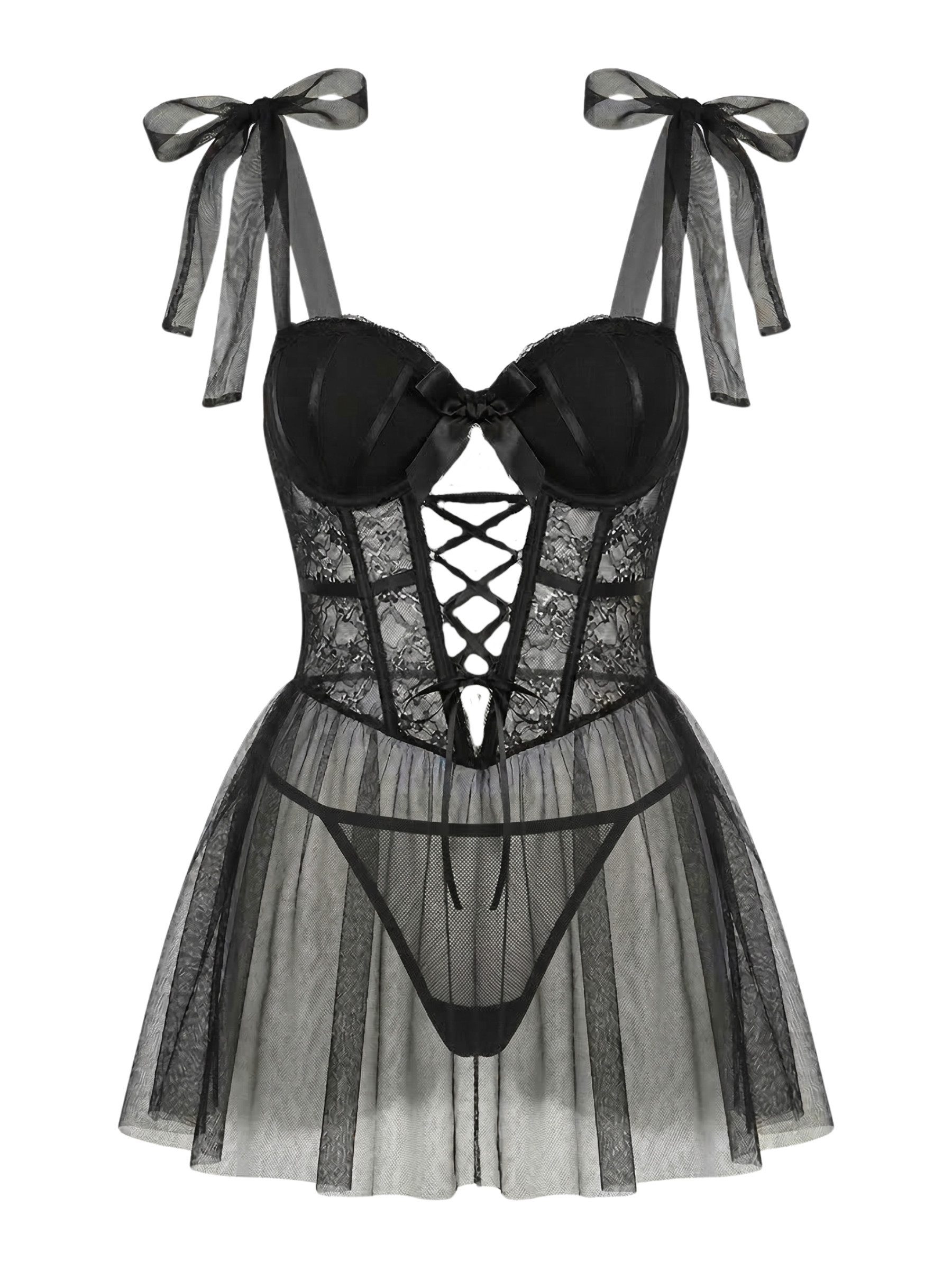 Babydollkleid Dessous aus Spitze – Transparente Nachtwäsche mit Korsett-Design