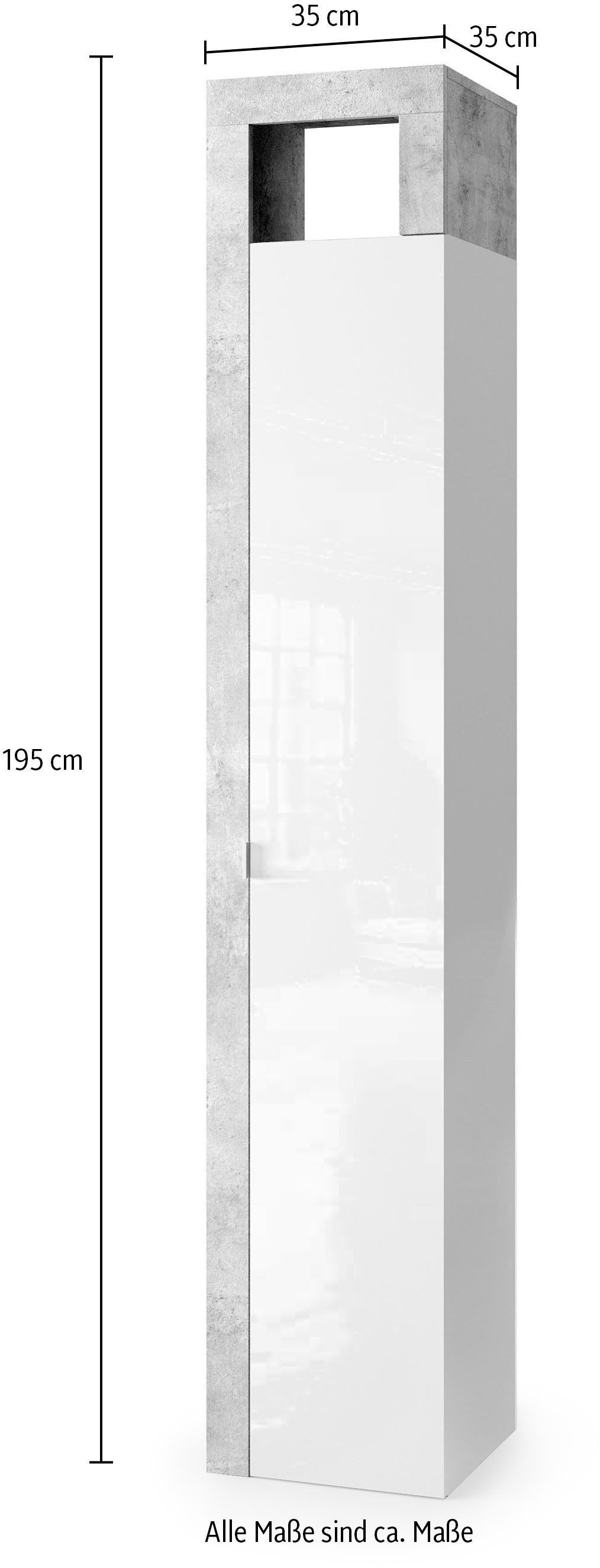 welltime Hochschrank Hamburg Höhe 195 cm, Breite 35 cm, Badezimmerschrank mit 1 Tür, dekorativer Rahmen, offenes Fach, Metallgriff, 5 Einlegeböden – Bild 3 von 3