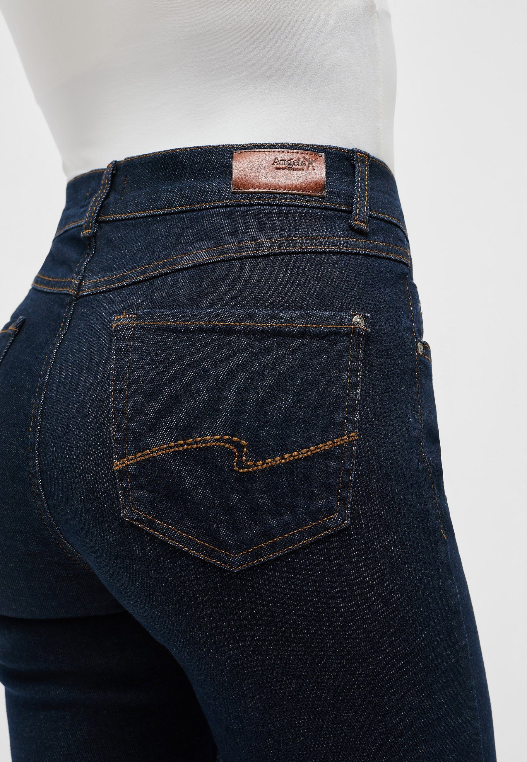 ANGELS Straight-Jeans Jeans mit Cici mit Label-Applikationen Used-Waschung dunkelblau