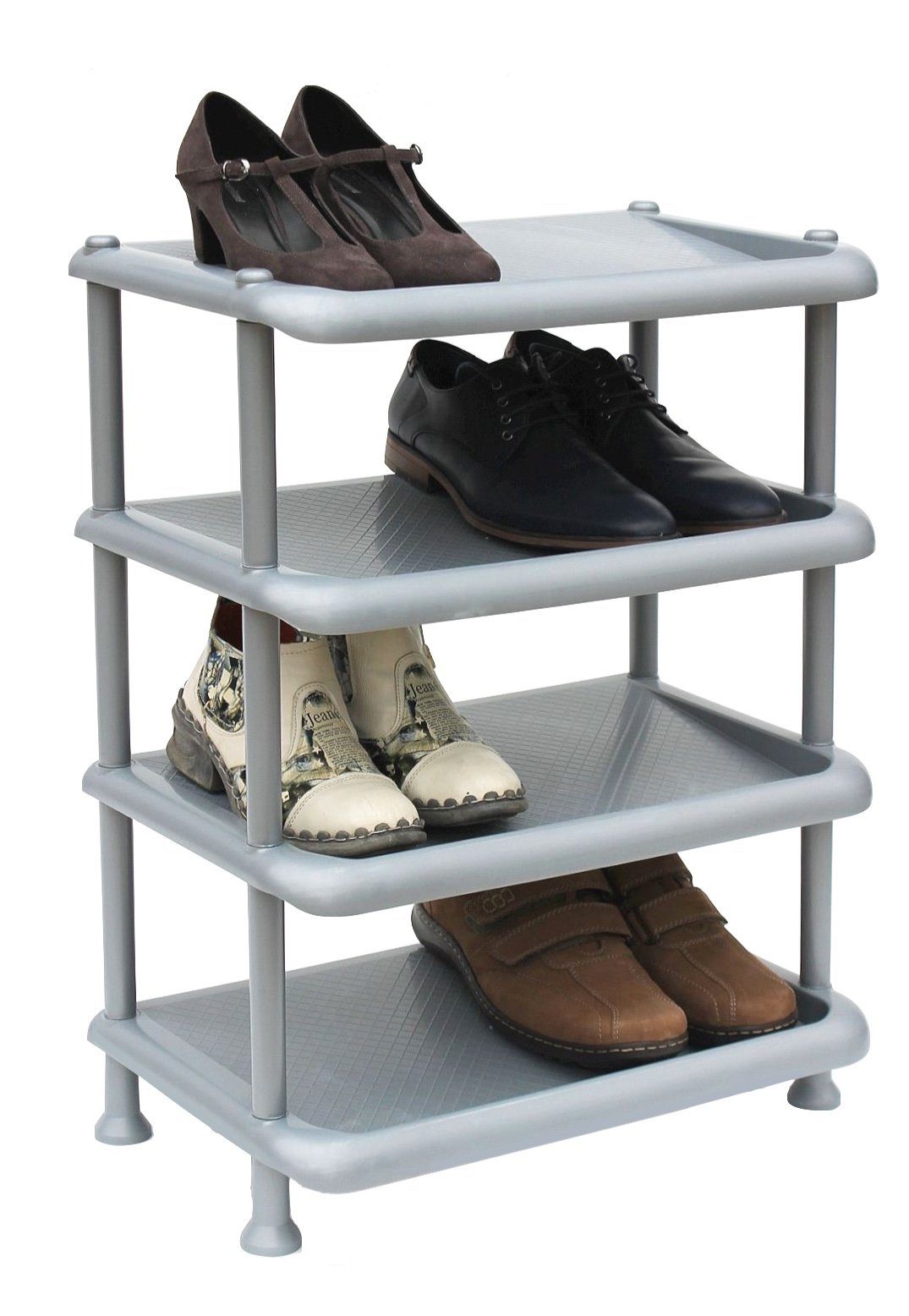 DanDiBo Schuhregal Schuhregal Kunststoff 93873 Stapelbar Schuhablage Offen  Schuhständer mit 4 Ebenen Grau Schuhschrank | Schuhregale