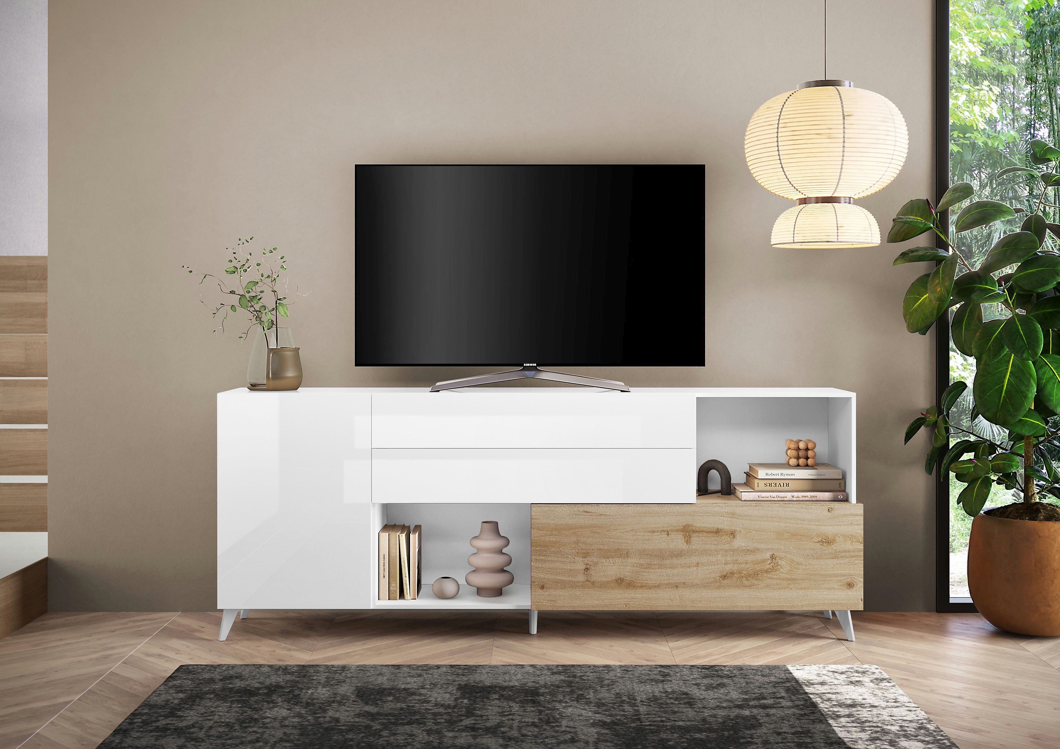 Home affaire Sideboard Monaco in Breite 241 cm, Anrichte mit Tür, Klappe und 2 Schubkästen, Stauraumschrank – sanftes Schließen, edles Design, viel Platz