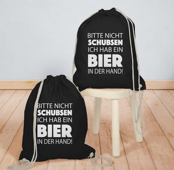 Shirtracer Turnbeutel Bitte nicht schubsen ich hab ein Bier in der Hand! weiß, Sprüche Statement mit Spruch