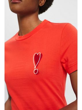 Esprit T-Shirt Baumwoll-T-Shirt mit gesticktem Herzmotiv (1-tlg)