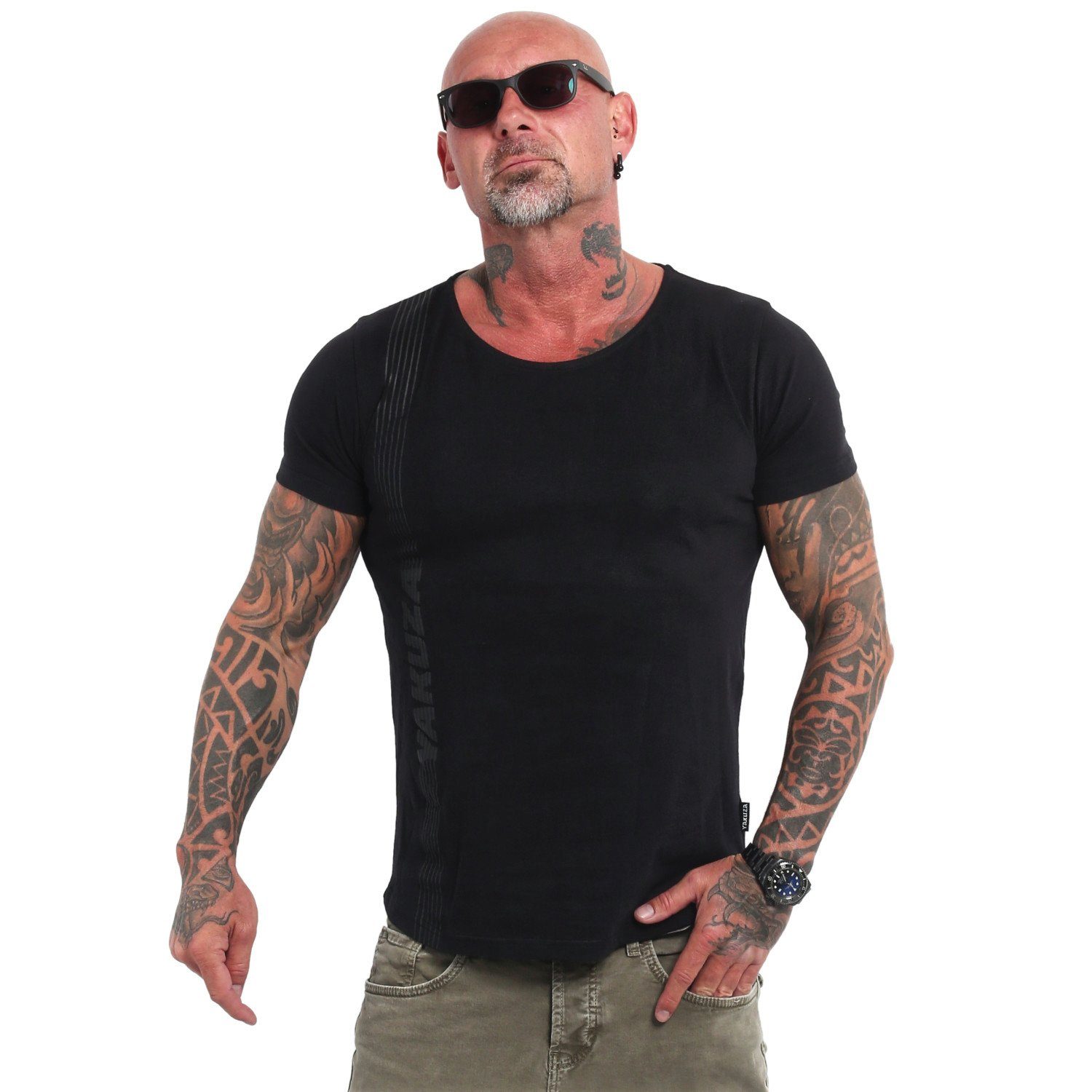 Fast mit abgerundetem YAKUZA T-Shirt Lane schwarz Saum