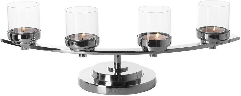 Fink Adventsleuchter Kerzenhalter DUNJA, 4-flammig (1 St), Teelichthalter  mit Glaseinsatz, 4-flammig, Breite ca. 62 cm, Ein echter Hingucker auf der  Festtagstafel