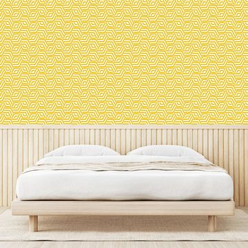Abakuhaus Vinyltapete selbstklebendes Wohnzimmer Küchenakzent, Gitter Hexagons Yellow Chevron