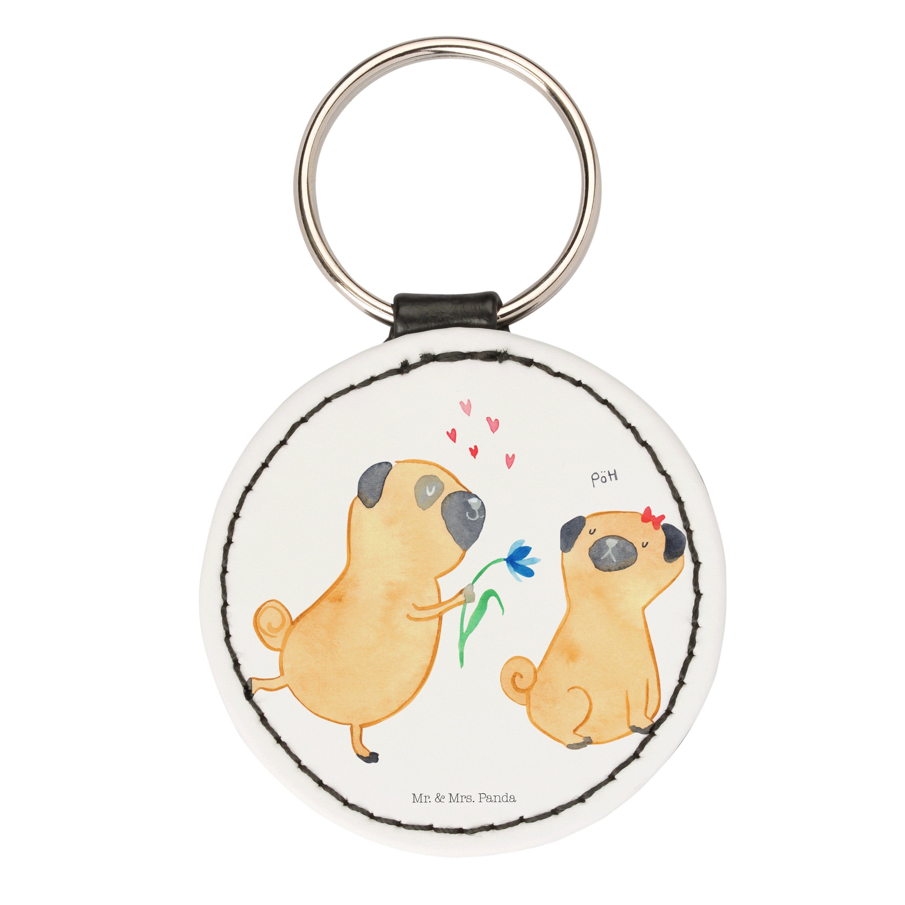 Mr. & Mrs. Panda Schlüsselanhänger Mops verliebt - Weiß - Geschenk, Anhänger, Schutzengel, Hund, Hundera (1-tlg)