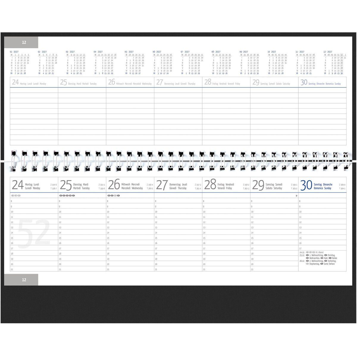 GÜSS Kalender Schreibtischkalender Schreibtischquerkalender 1 Woche auf 2 Seiten grau Kalendarium 2027