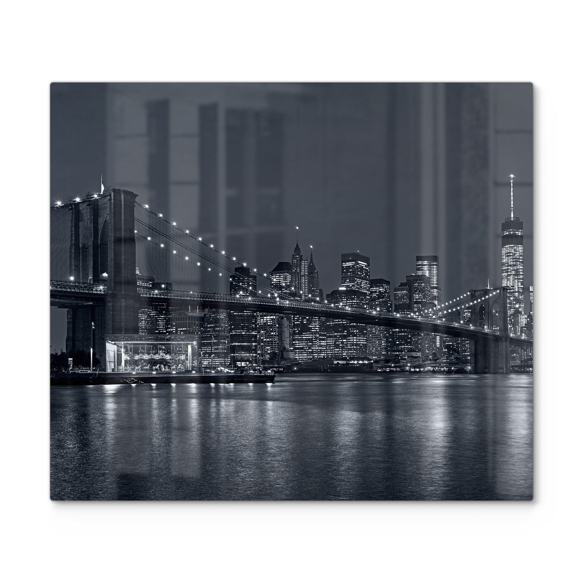 DEQORI Herdblende-/Abdeckplatte 'Manhattan Bridge nachts', Glas, (1 tlg), Glas Herdabdeckplatte Ceranfeld Herd