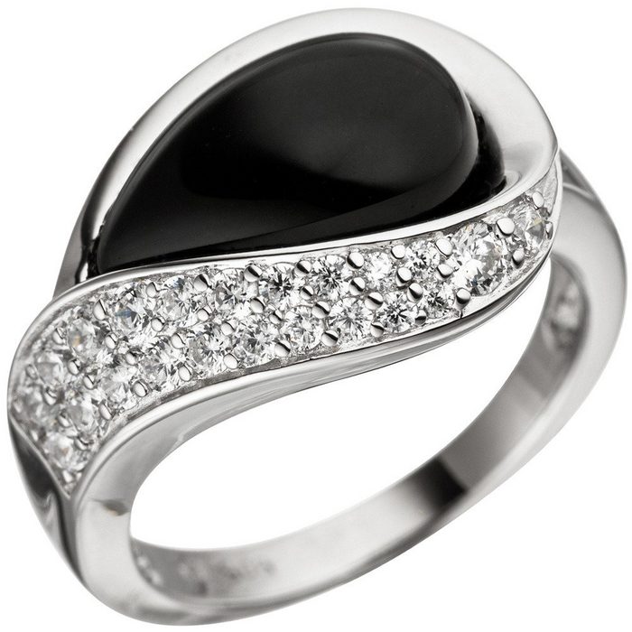 Schmuck Krone Silberring Ring Damenring mit Zirkonia weiß & Onyx schwarz 925 Silber Silberring Onyxring Silber 925