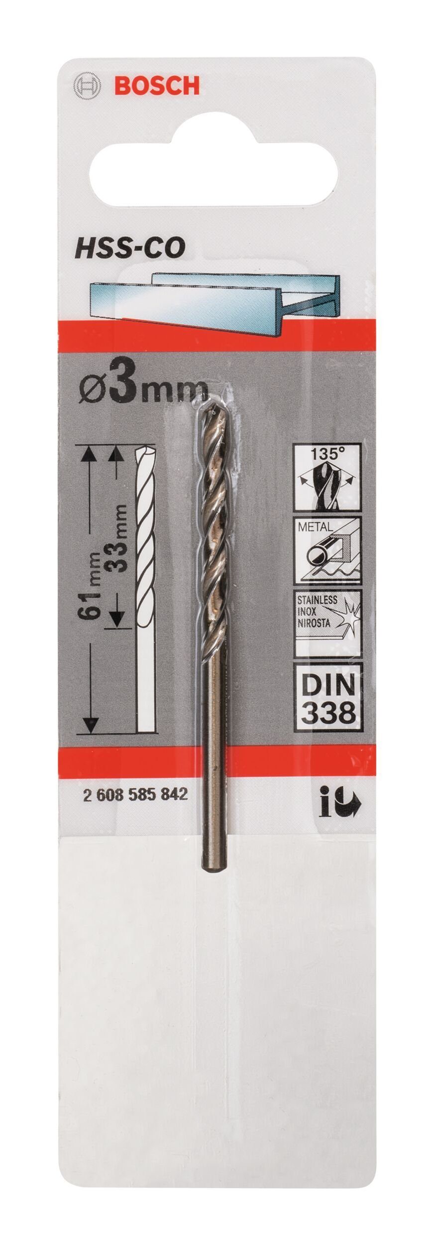 BOSCH Metallbohrer, HSS-Co (DIN 338) 3 - 61 x mm x 33 1er-Pack 