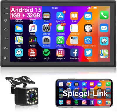 Hikity 7 Zoll 2 DIN Android Touchscreen mit GPS Spiegelverbindung mit Kamera Autoradio (FM RDS Radio, Rückfahrkamera, USB, SWC, 1GB + 32GB Android)