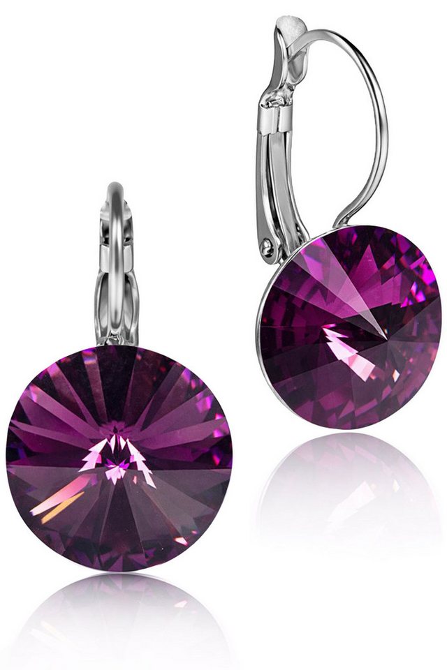 LUISIA® Paar Ohrhänger Silberne Ohrringe "Rivoli" mit 12 mm Kristallen von Swarovski® (2-tlg., inkl. Schmuckbox), Große Farbauswahl