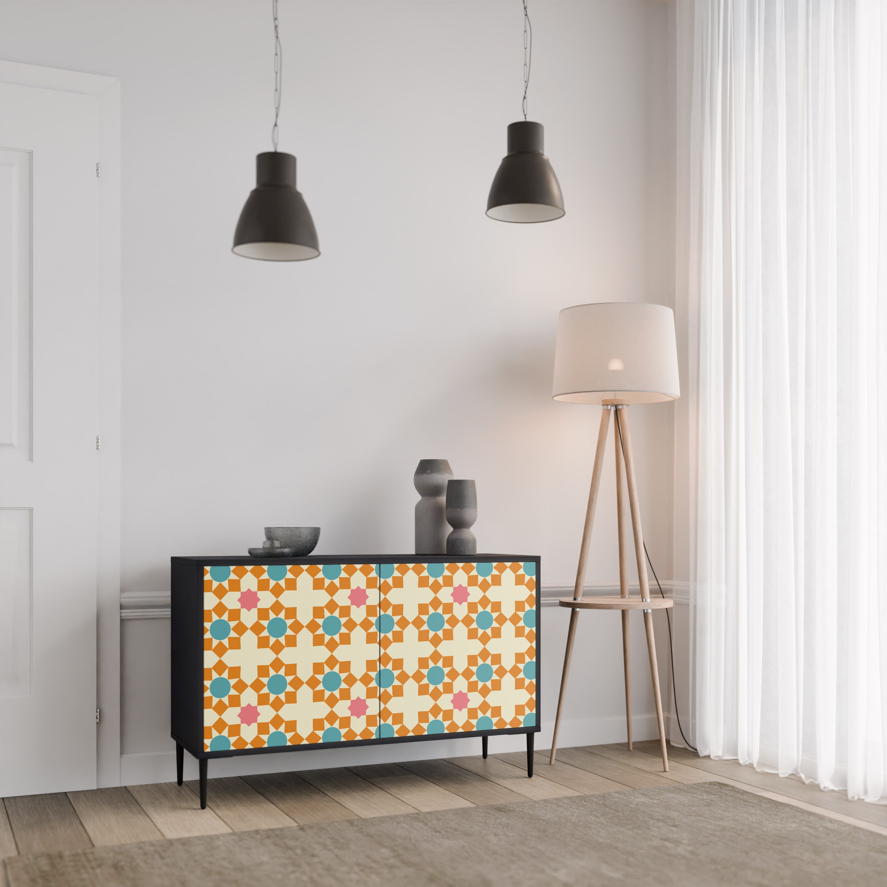 SPACEREBELS Kommode (3 Türen), Sideboard Komodenschrank Möbel für Wohnzimmer mit 2 Türen oder mit