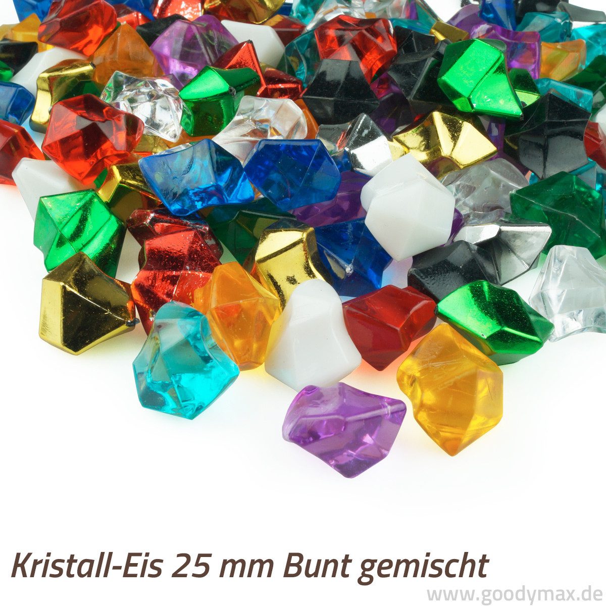 Goodymax Streudeko Kristall-Eis 25 mm Bunt Farbmix mehrfarbig gemischt 50 Stück, Ziersteine Dekosteine Granulat Diamanten Edelsteine Dekoeis