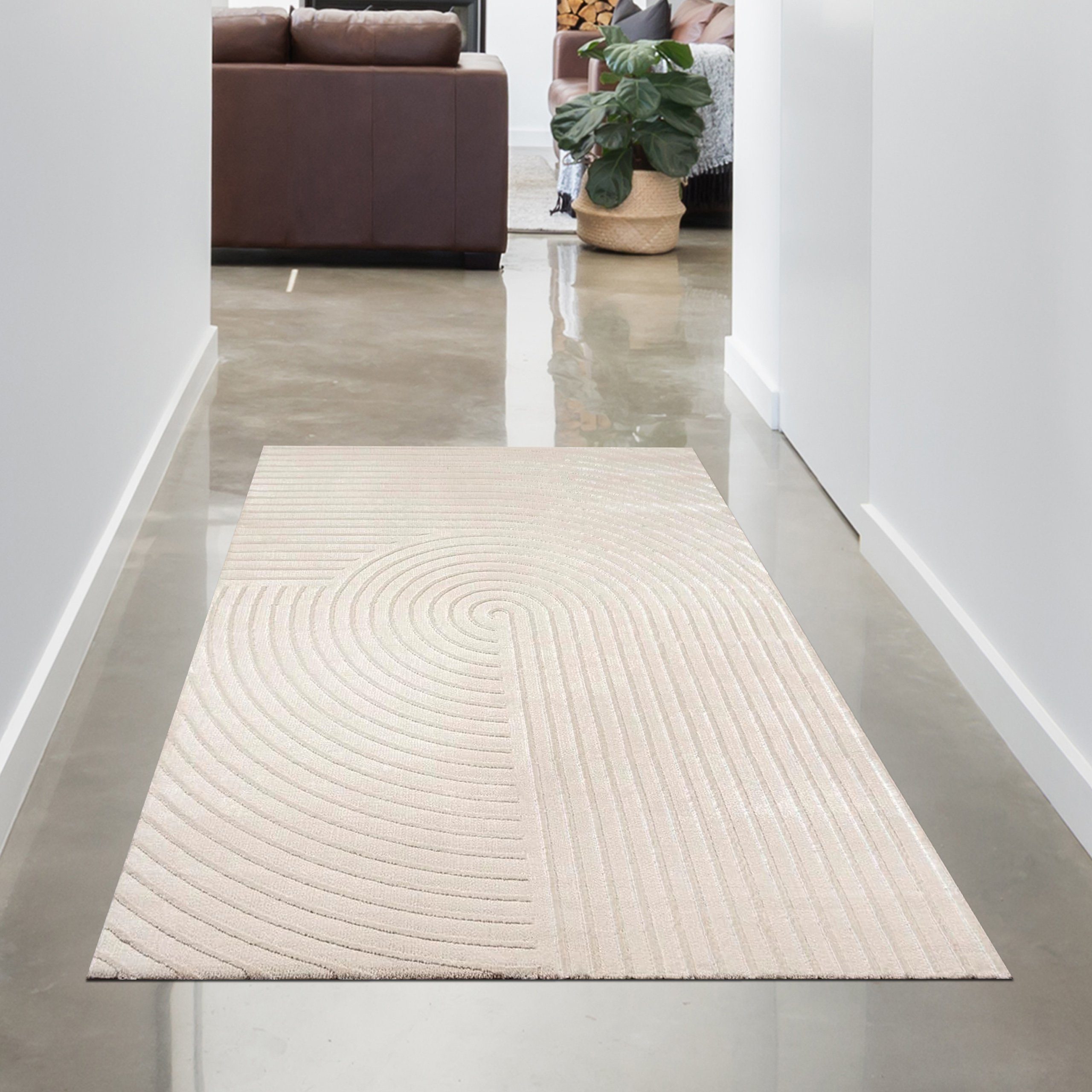 Carpetia Teppich Beigefarbener Teppich mit Gebogenen Linien für Stilvolle W günstig online kaufen