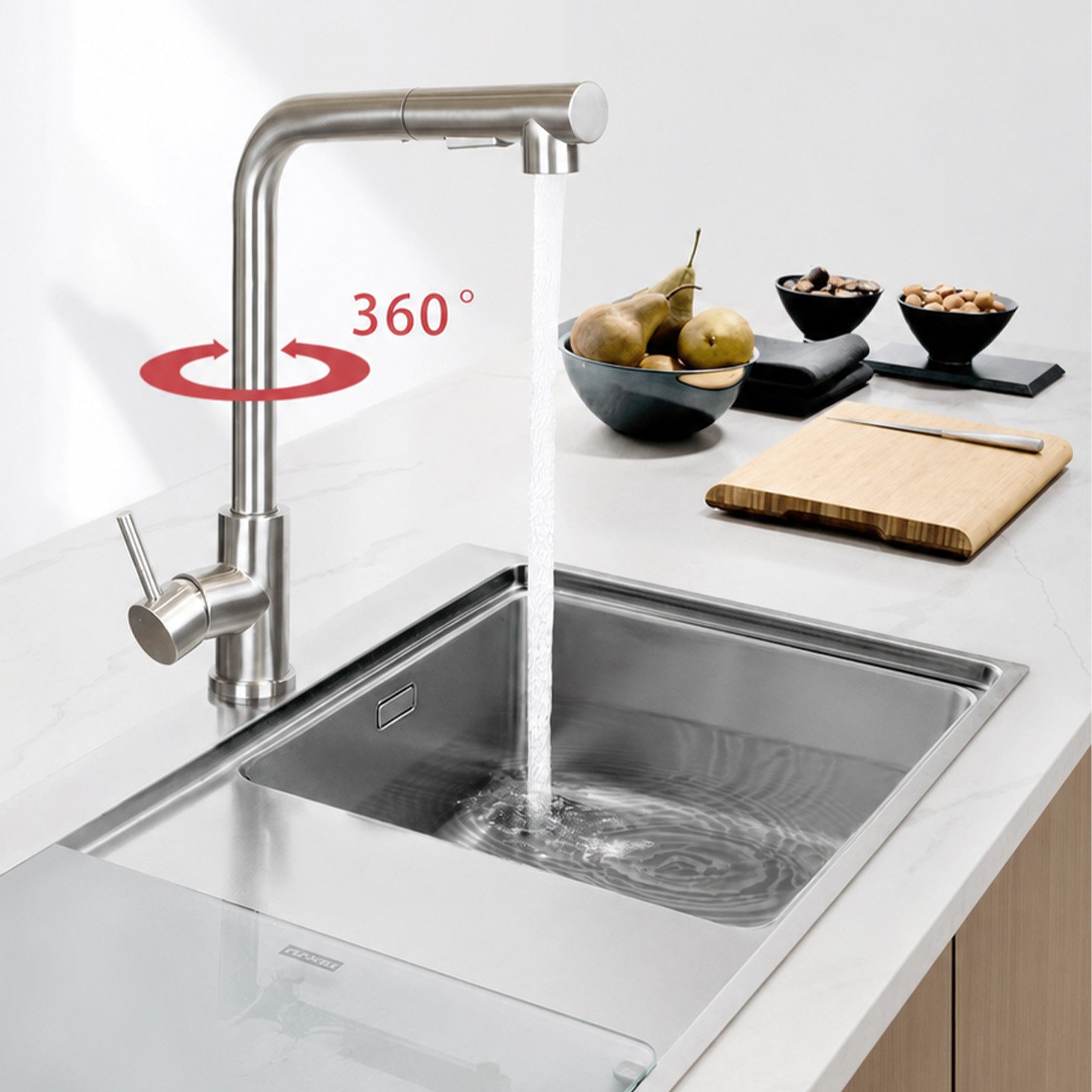 Ledklang Spültischarmatur Edelstahl 360° drehbar Ausziehbarer Brause 2 Strahlarten Küchenarmatur (1-St) für Einhebelmischer Mischbatterie Wasserhahn Küche – Bild 2 von 5