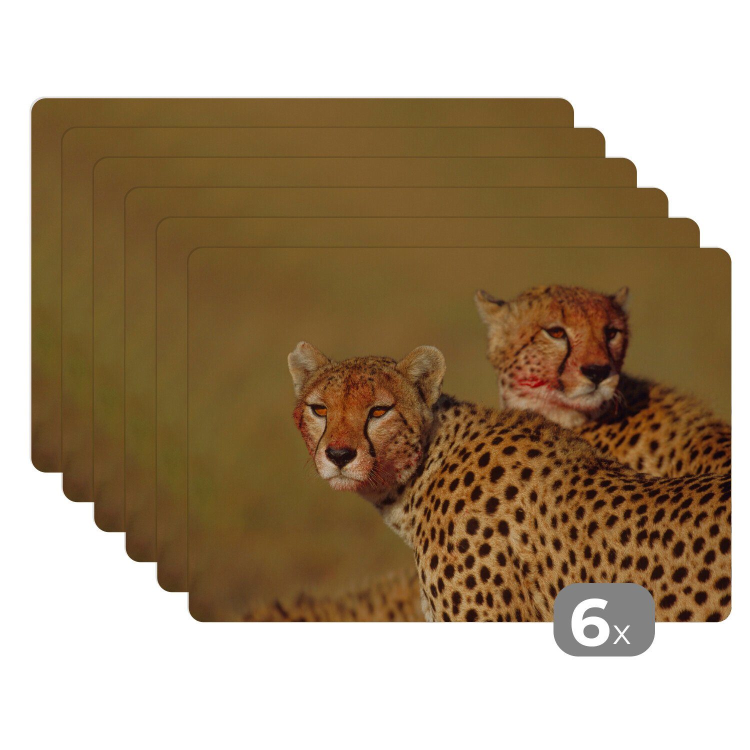 Platzset, Zwei Geparden in der Savanne, MuchoWow, (6-St), Platzset, Platzdecken, Platzmatte, Tischmatten, Schmutzabweisend