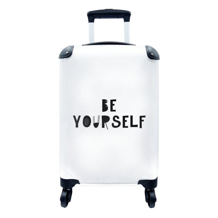 MuchoWow Handgepäckkoffer Illustration für Kinder mit dem Zitat "Sei du selbst" auf weißem 4 Rollen Reisetasche mit rollen Handgepäck für Ferien Trolley Reisekoffer