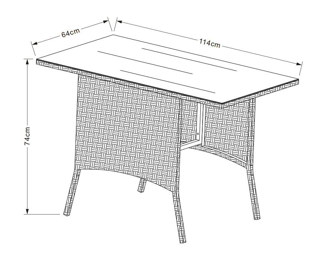 VCM Gartentisch Balkontisch Raloso H. 74 x B. 114 x T. 64 cm, wetterbeständiger Outdoor Tisch, verstellbare Füße, Terrasse,PE Rattan