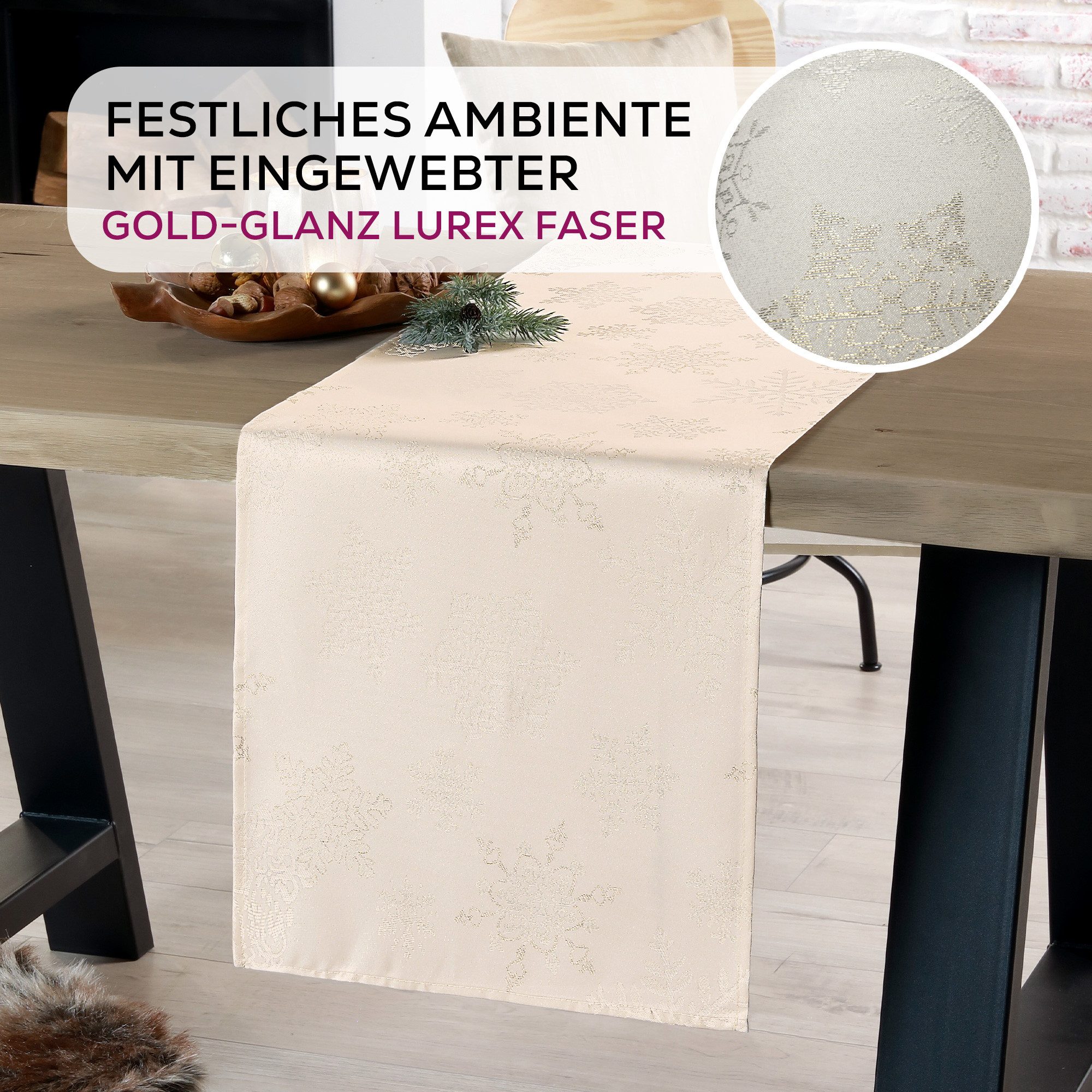 Beautex Tischdecke Lurex Tischdecke Weihnachten, Silber Gold glänzend, Weihnachtstisch (1-tlg) – Bild 5 von 5