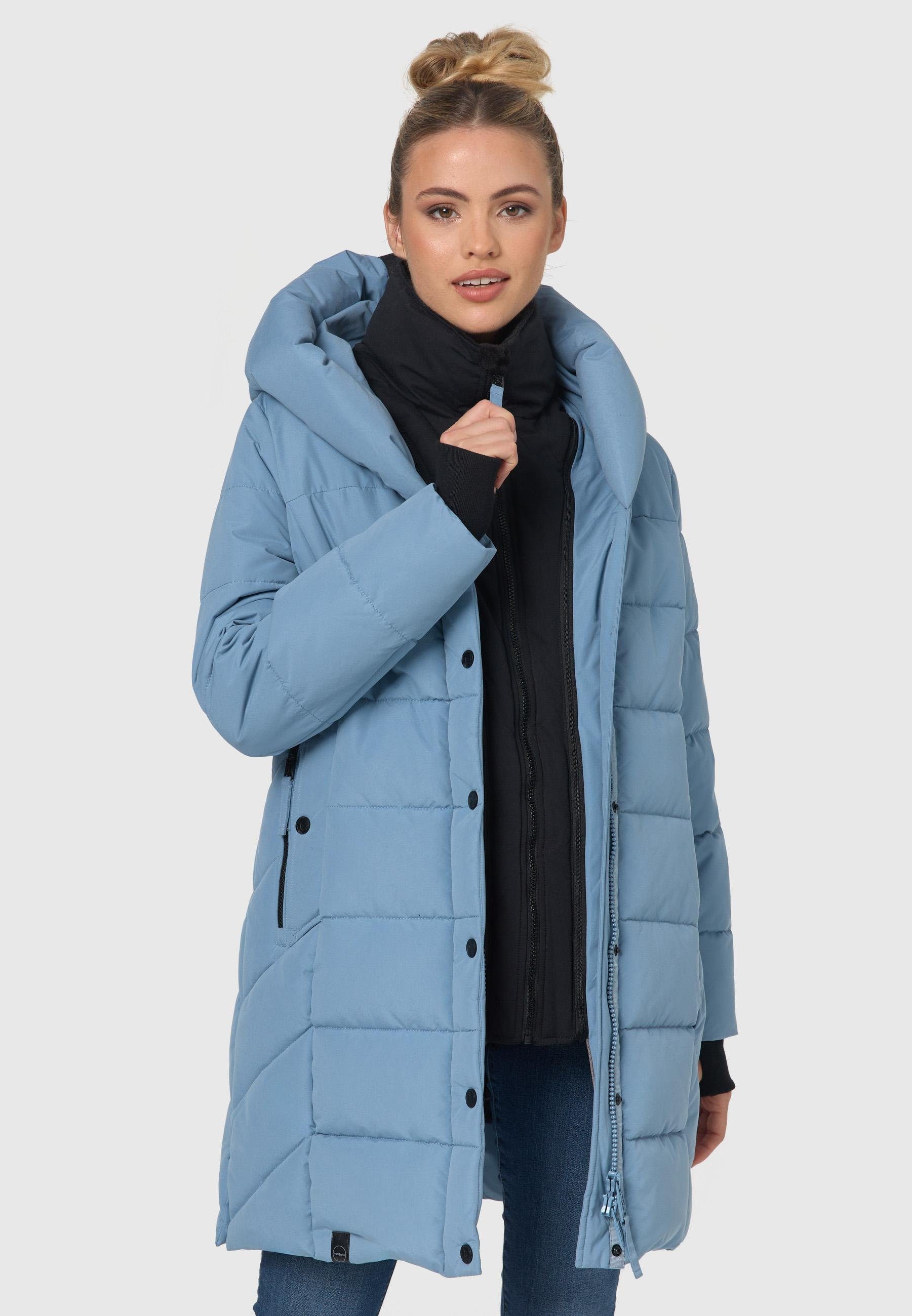 Navahoo rauchblau abnehmbarem mit Steppmantel Stylischer Fleece-Kragen Damenmantel Knutschilein