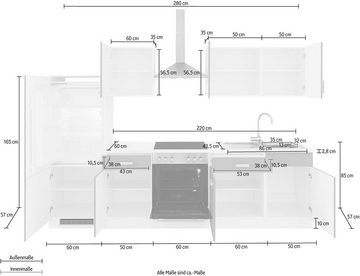 wiho Küchen Küchenzeile Husum, ohne E-Geräte, Breite 280 cm