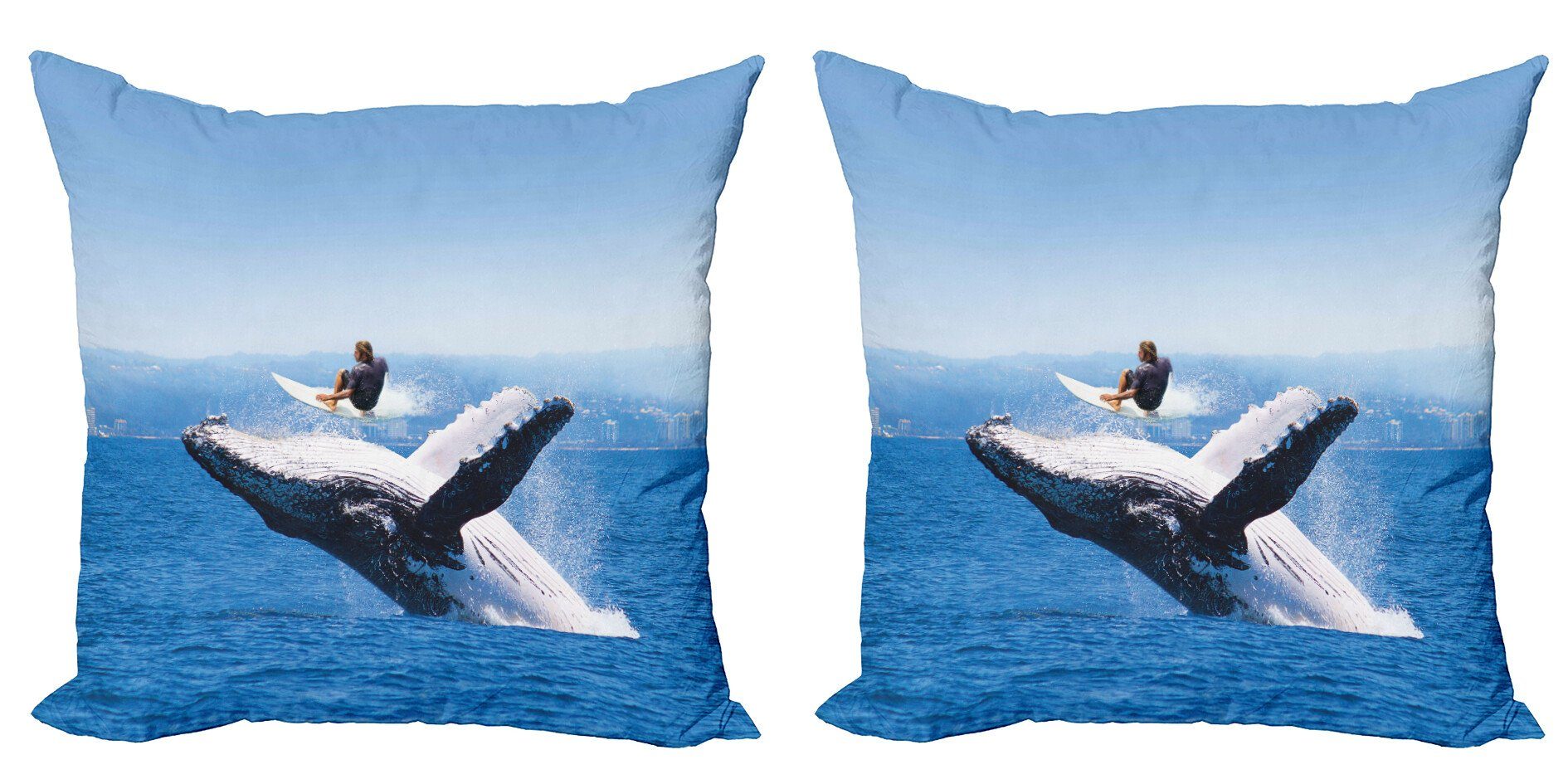 Kissenbezüge Modern Accent Doppelseitiger Digitaldruck, Abakuhaus (2 Stück), Tier Jumphing Dolphin Surfer