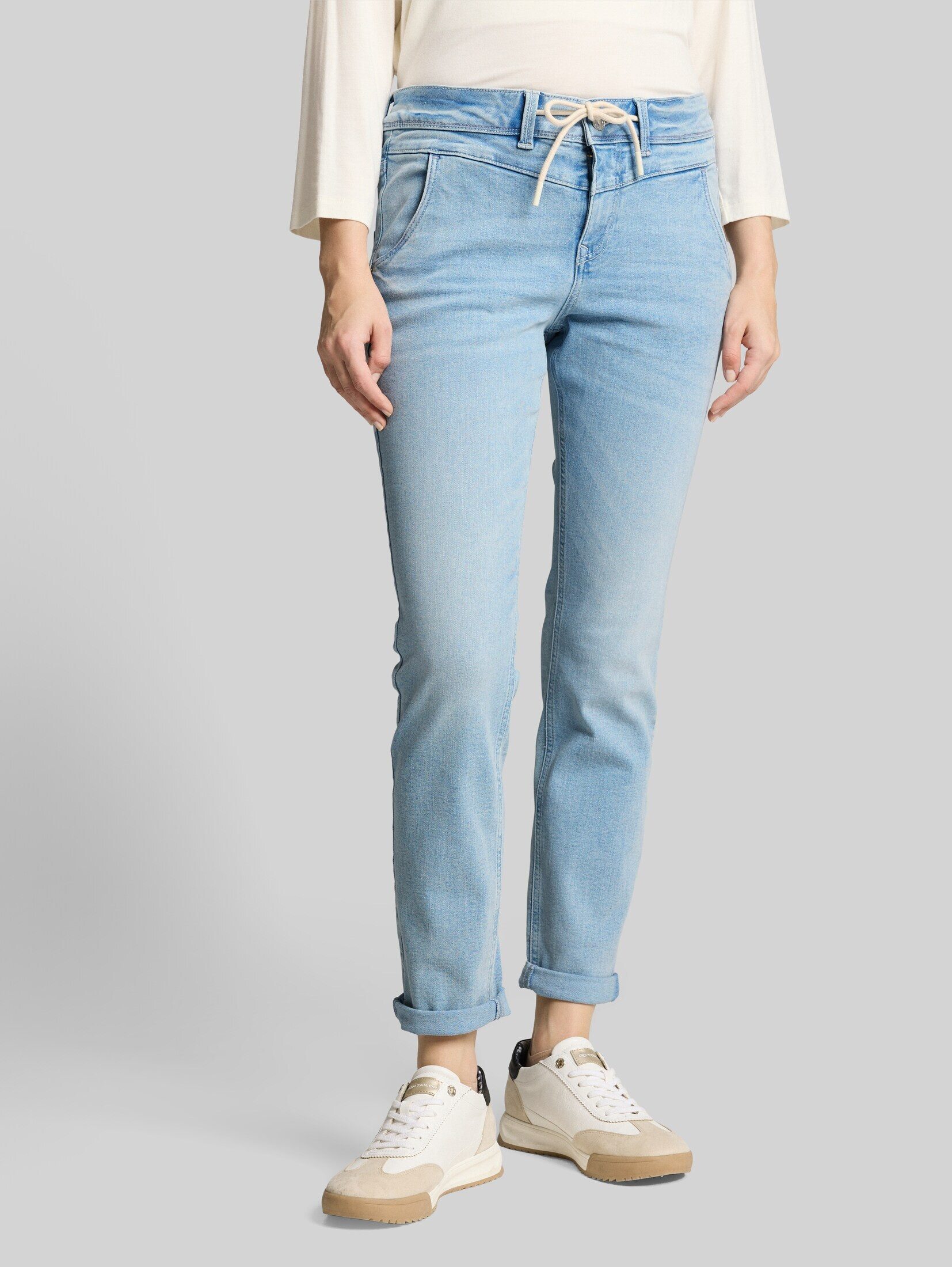TOM TAILOR Tapered-fit-Jeans Jeanshosen TTMAYA TAPERED Stretch Jeans mit Kordelzug