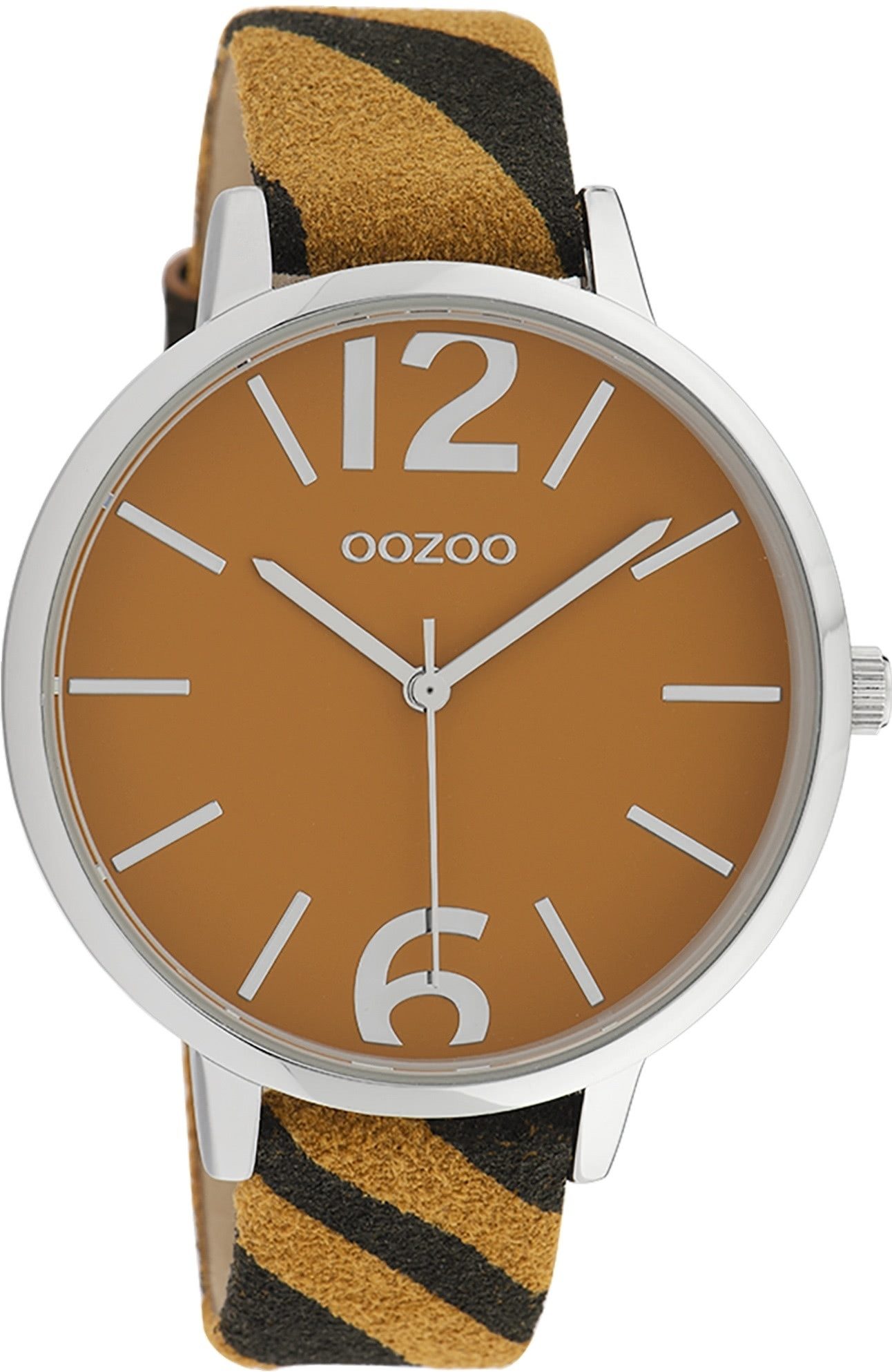 OOZOO Quarzuhr Oozoo Damen Armbanduhr Timepieces Analog, (Analoguhr), Damenuhr rund, groß (43mm) Lederarmband dunkelgelb, schwarz, Fashion