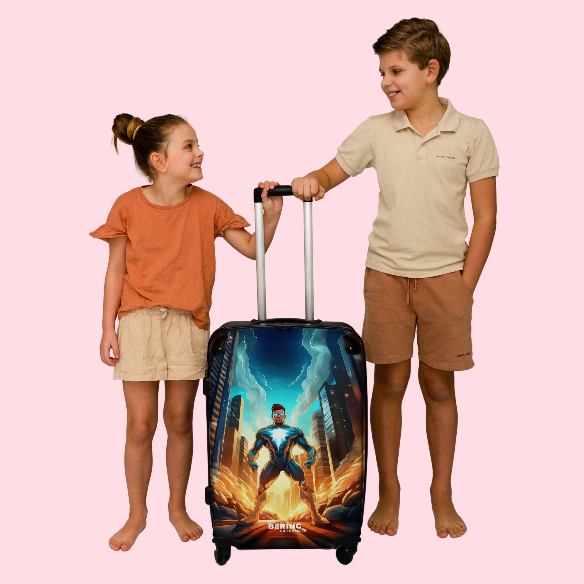 4 67x43x25cm Trolley - - NoBoringSuitcases.com© mit 4 Kinder Reisekoffer - Große Koffer Rollen Rollen, Superhelden Rollkoffer Aufgabegepäck Jungen,