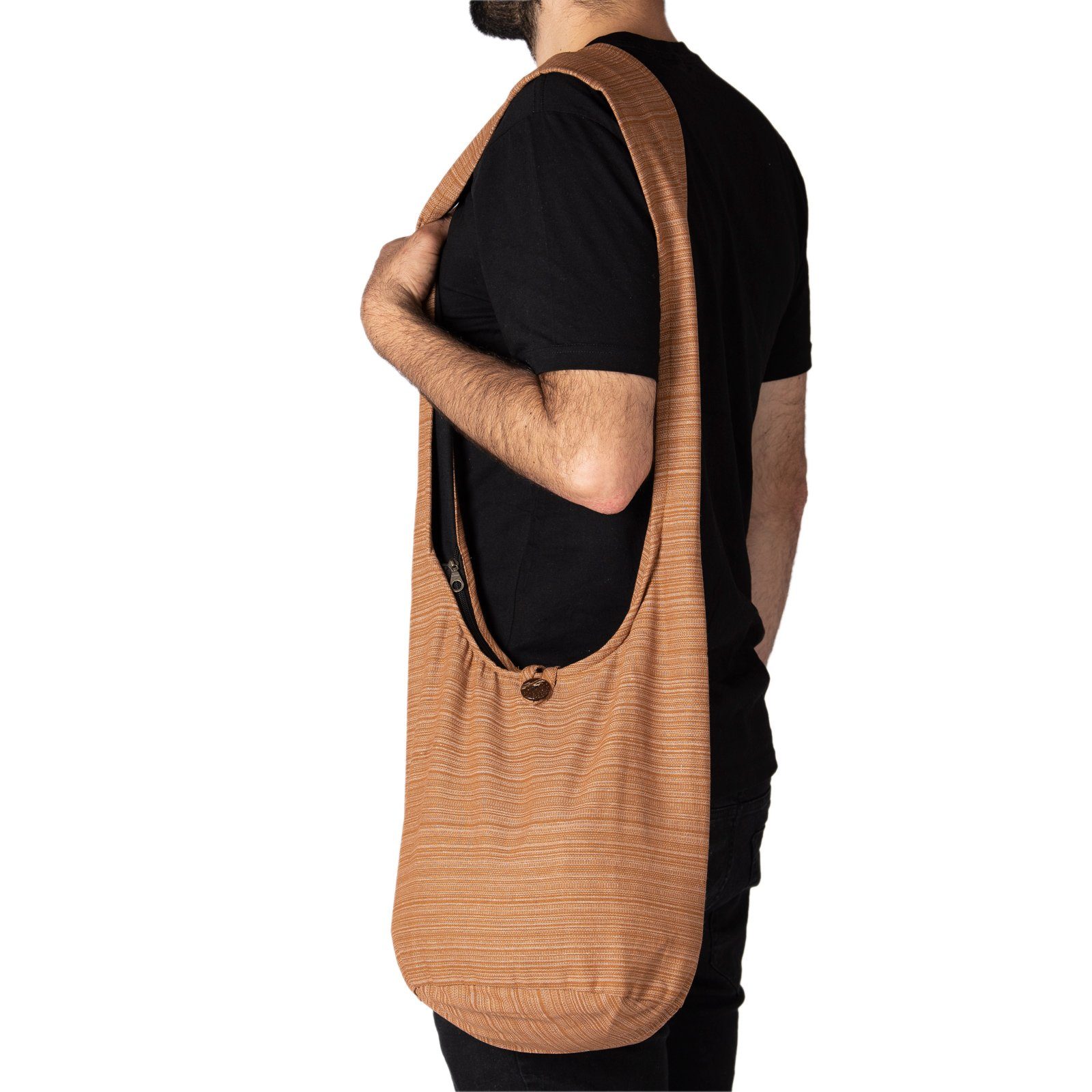 Handtasche nutzbar auch hellbraun Strandtasche Größen Schulterbeutel oder als Wickeltasche Beuteltasche Schultertasche, In 2 Baumwolle Yogatasche aus Lini 100% PANASIAM