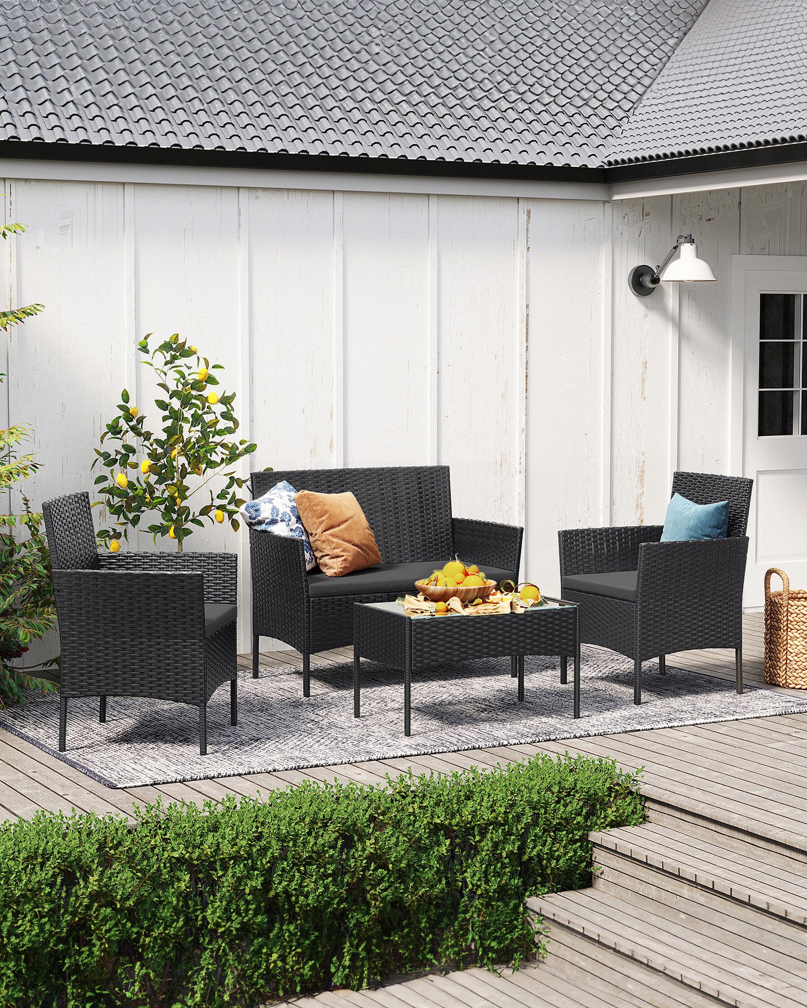 SONGMICS Gartenlounge-Set, (4-tlg., 2 Gartenstuhl, 1 günstig online kaufen