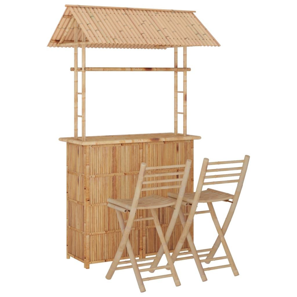 furnicato Bargruppe Bar-Set aus Bambus mit 215 cm Bartheke und 40x50x97 cm Stühlen, (1-tlg), Klappbare Sitzgruppe mit schützendem Dach für Garten und Terrasse