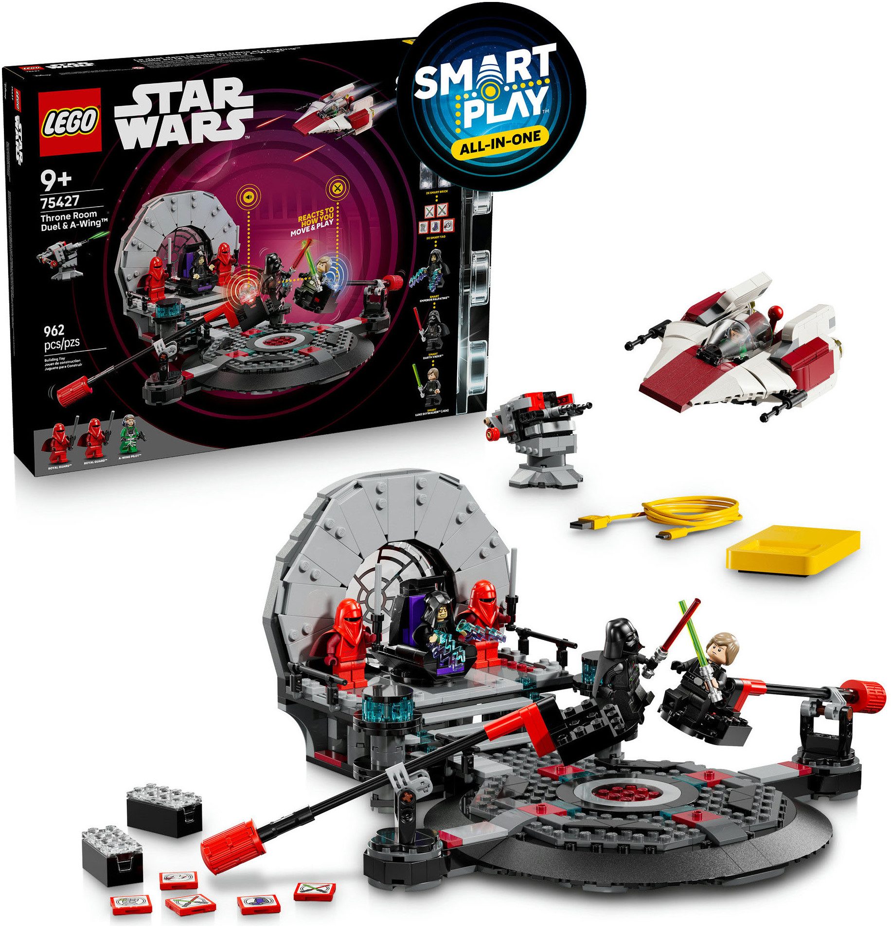 LEGO® SMART Play: A-Wing und das Duell im Thronsaal (75427), LEGO Star Wars™ Konstruktionsspielsteine, (962 St), inklusive SMART Brick; mit Licht- und Soundeffekten