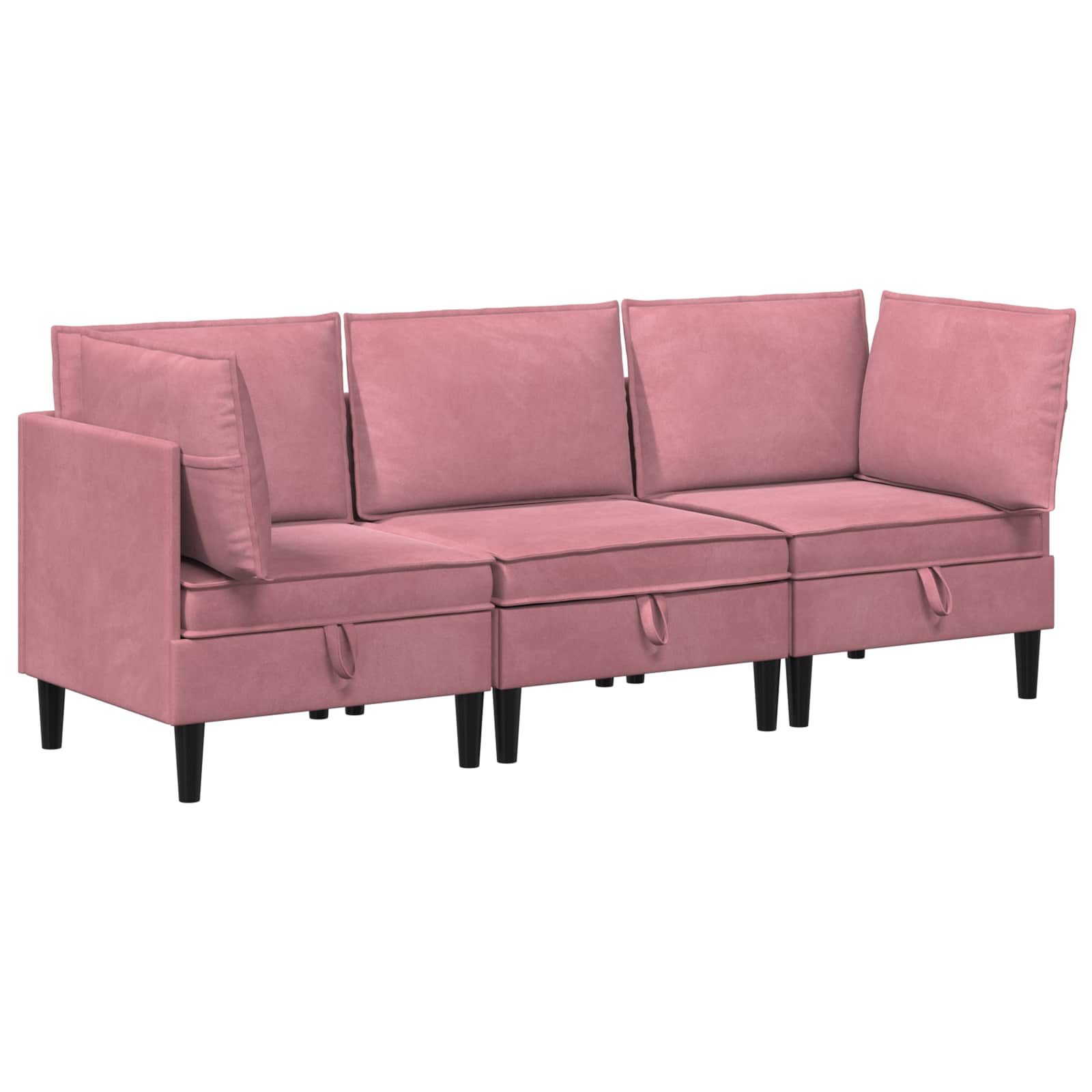 vidaXL Wohnzimmer-Set Wohnzimmergarnitur mit Kissen mit Speicher 3 pcs Rosa Samt, (3-St)