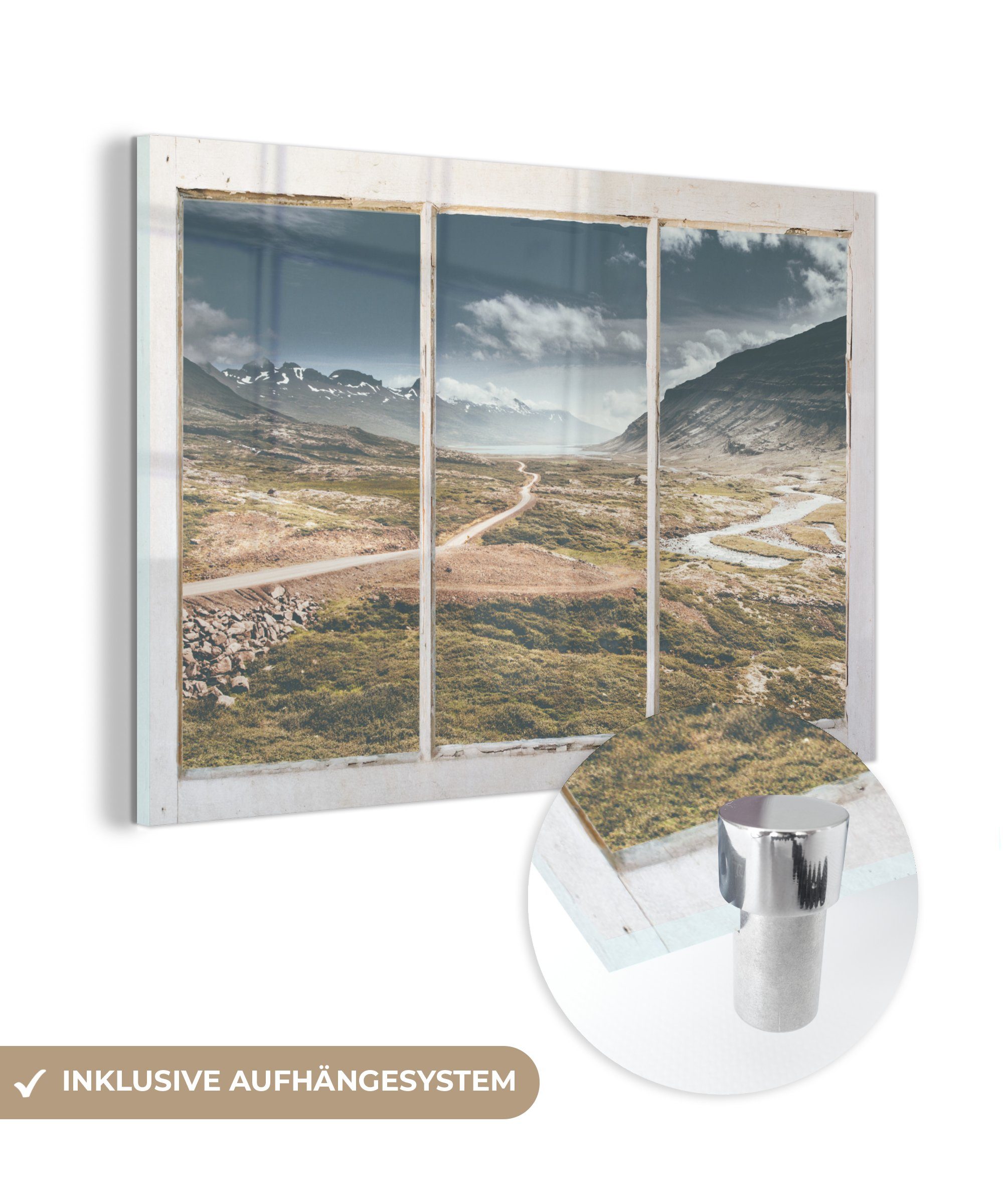 MuchoWow Acrylglasbild Bilder Wanddekoration auf auf (1 St), Aussicht Wandbild - Glas - Foto - - Glas - Glasbilder Weg, Natur