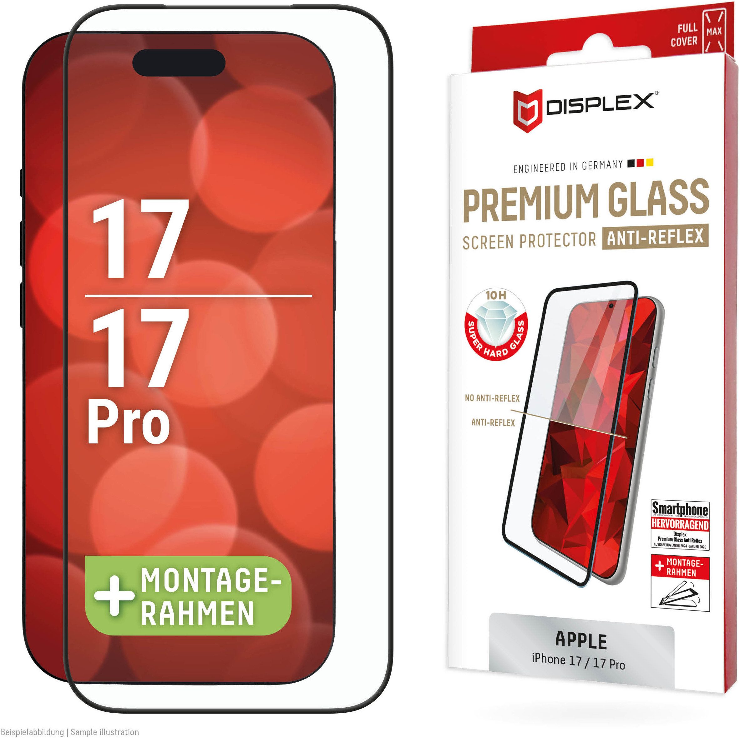 Displex Displayschutzglas Premium Glass Screen Protector Anti-Reflex für Apple iPhone 17 Pro, Displayschutzfolie, Schutzfolie, Bildschirmschutz, kratz- & stoßfest
