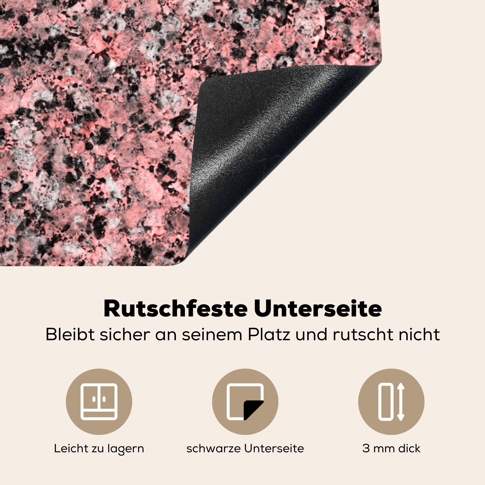 tlg), Schwarz nutzbar, MuchoWow (1 Vinyl, Granit cm, - Mobile Herdblende-/Abdeckplatte - Kristall, Arbeitsfläche - Ceranfeldabdeckung 70x52 Rosa