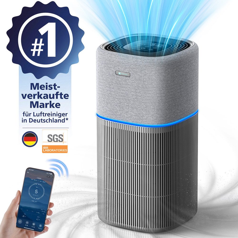 AmiCura Luftreiniger 2026 Luftreiniger 99/18 dB Staub Tierhaare Intelligenten Luftreinigers, für 200 m² Räume, mit Partikel Filter, HEPA silent Fiiter, mitsmartFilter