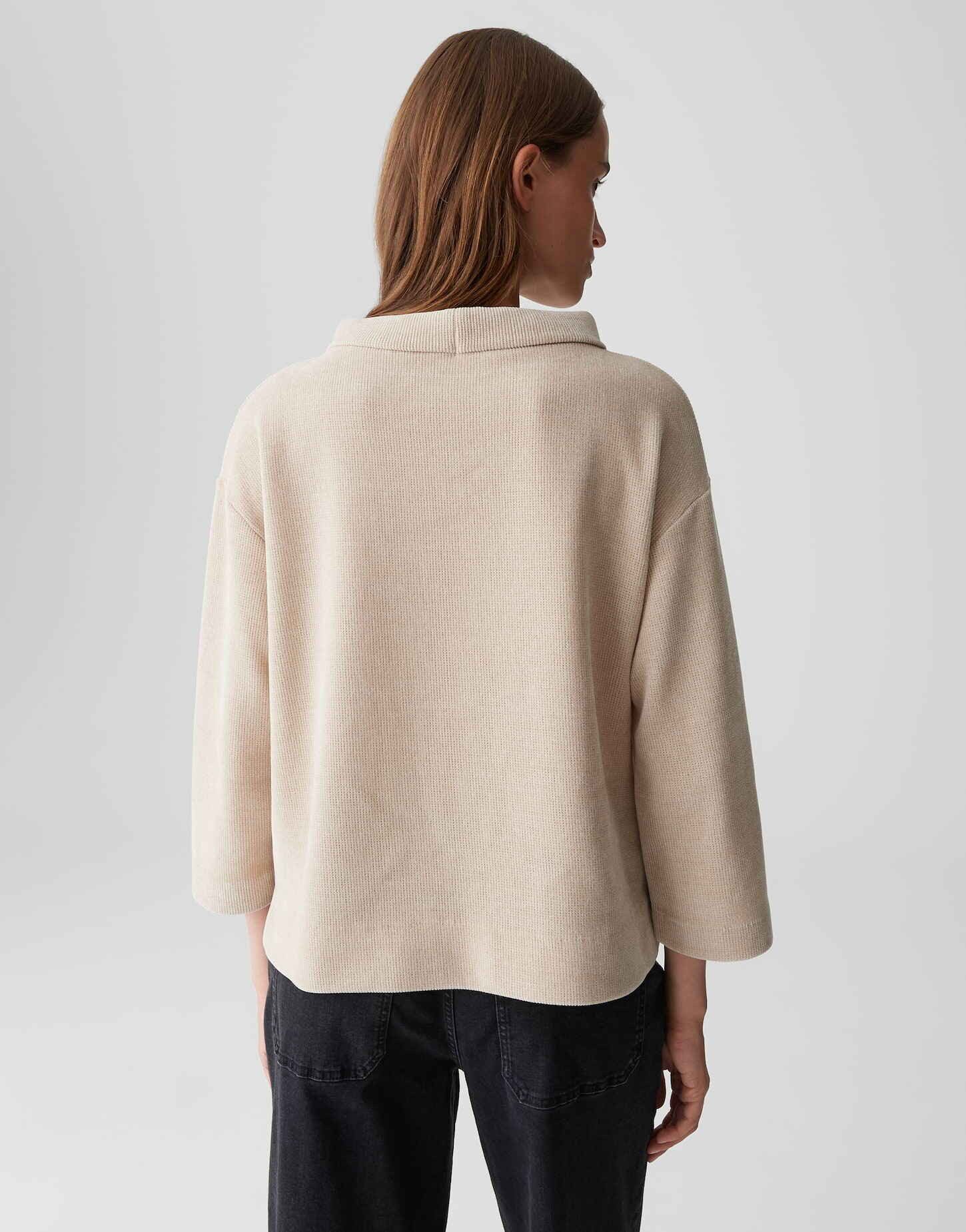 OPUS Sweatshirt GOHEME in feiner Waffelstruktur überschnittene Schulter mit 3/4 Arm, Waffelstruktur, U-Boot-Ausschnitt