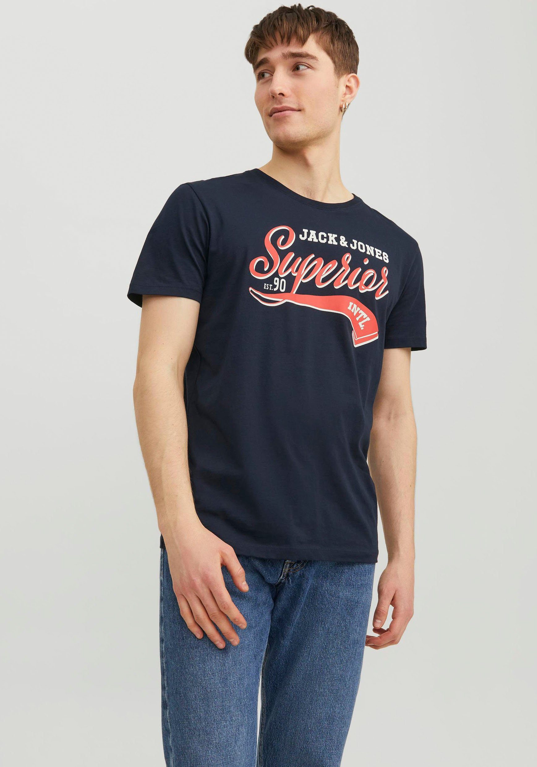 Jack & Jones Rundhalsshirt JJELOGO TEE SS O-NECK 2 COL AW23 SN Navy Blazer | T-Shirts