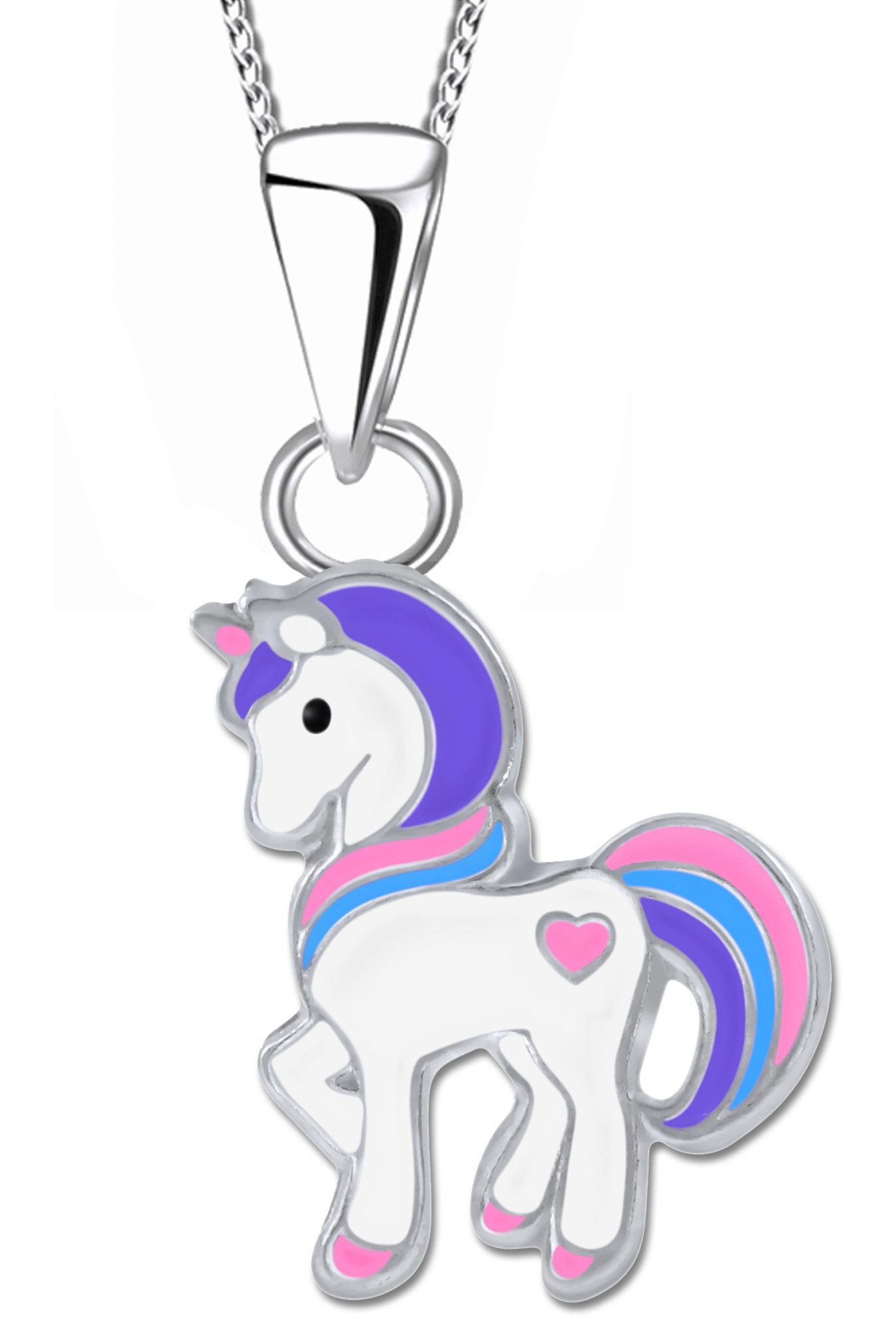 Limana Kette mit Anhänger echt 925 Silber Pferd Einhorn Kinderkette Kinderschmuck 40-45cm, kleine Einhornkette Geschenkidee Geschenk