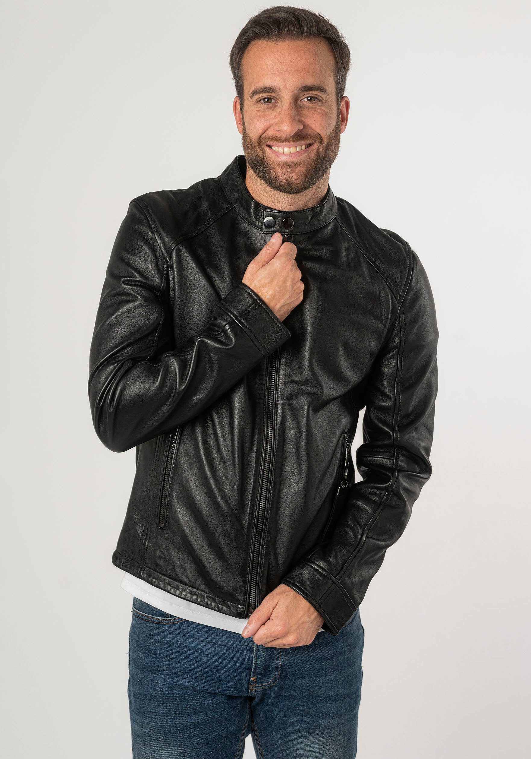 Mauritius Lederjacke 2Mtoji SF mit Reißverschluss, Zipperdetail, STehkragen günstig online kaufen